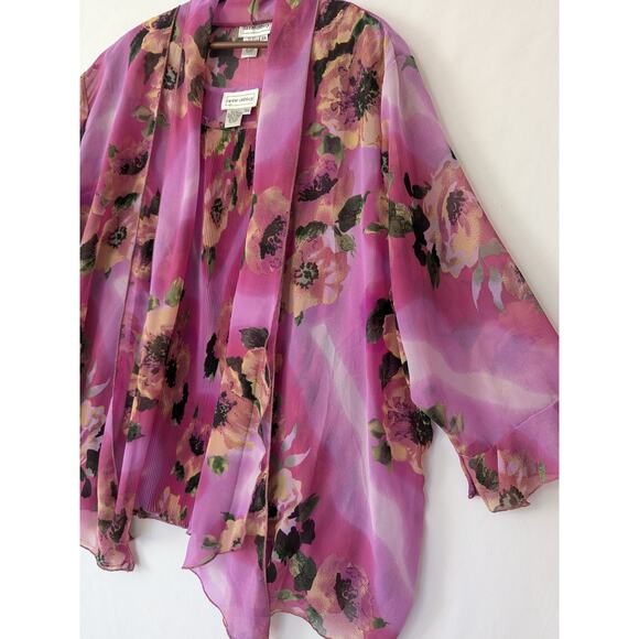 Anne Ashley VTG 2 Piece Set Tank Shirt Size 3X Pink Floral Sheer Accordion‎ Tank - Picture 2 of 11